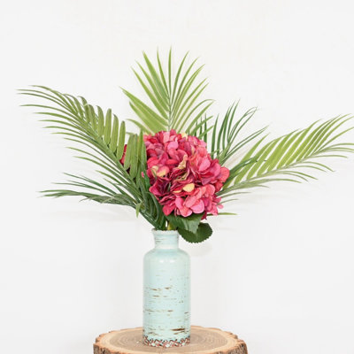 24" Artificial Hydrangea Floral Arrangement For Vase Filler, Farmhouse Long Stem Greenery Leaves Faux Flower For Dining Table Centerpieces Wedding Par