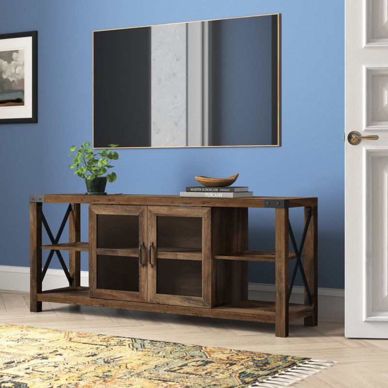 Kaydience Unfinished TV Stand for TVs up to 65", Rustic Oak