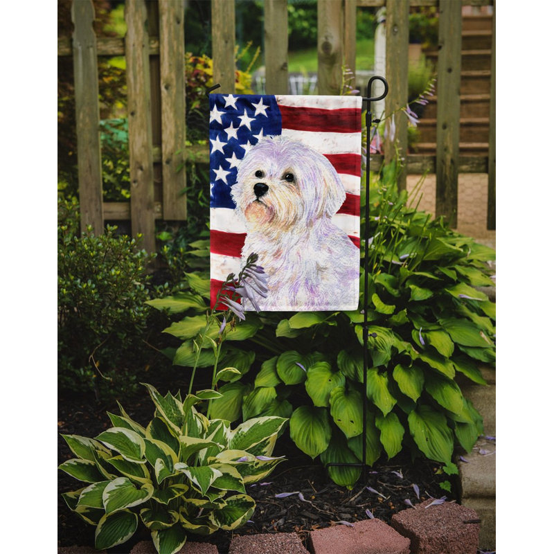 2 côtés en polyester de 2 côtés american drapeau de jardin, Bichon maltais 2