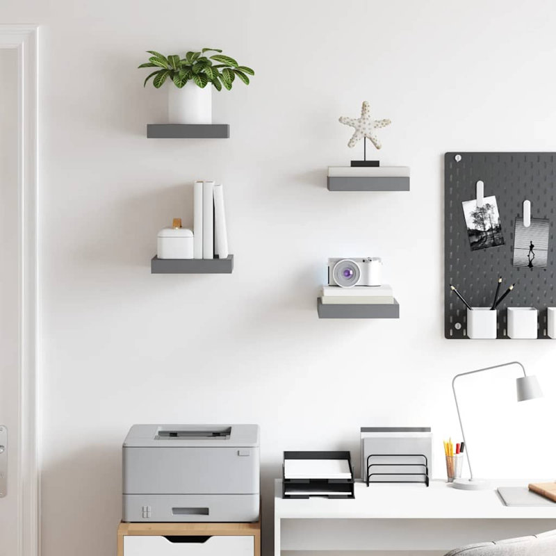 Ensemble de 4 tablettes murales pour cadres photo, H 1,5 po x l 9,1 po x P 9,3 po, Gris à haute brillance, 4