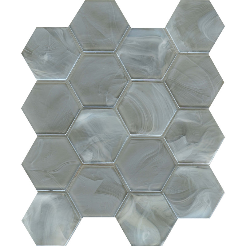 Splash™ Moss 10" x 10" Glass Honeycomb Mosaic Tile, SIlver