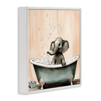 Giclée encadrée de bain de bébé éléphant, design par Sasha