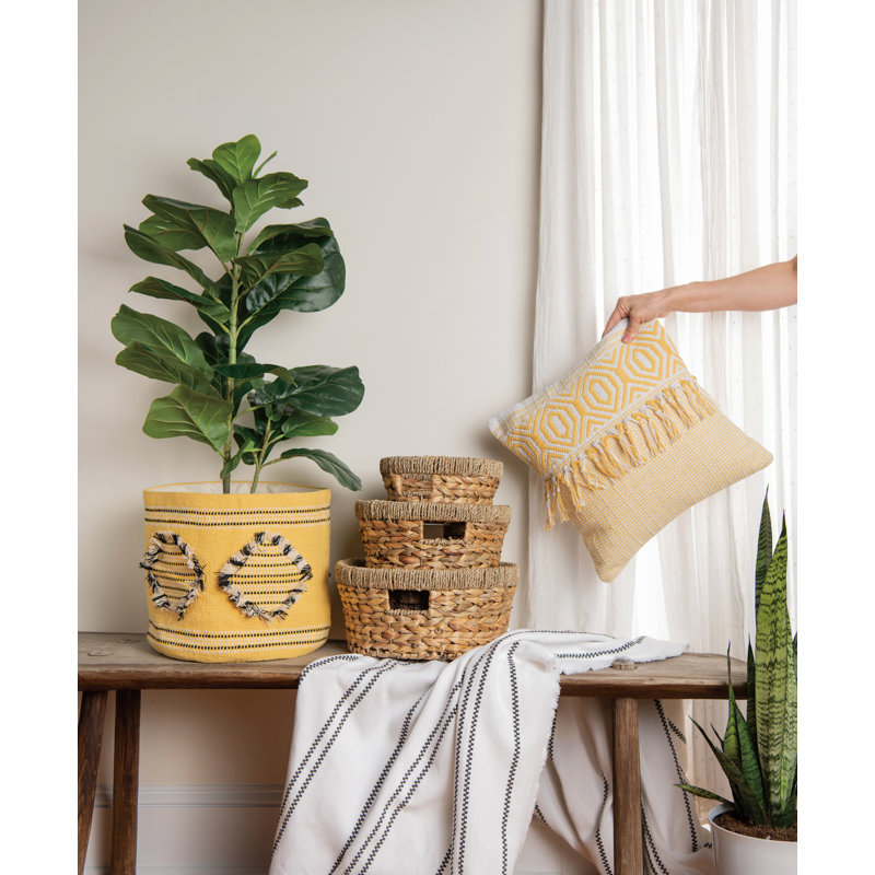 Yanita Cotton 12 in. Yellow Diamond Pattern Basket with Lining