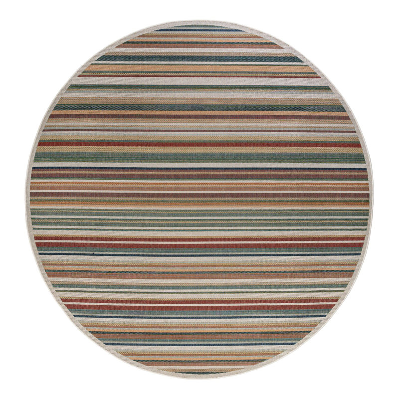 Dimesford Striped Beige/Green/Red Indoor / Outdoor Area Rug, Round 12'