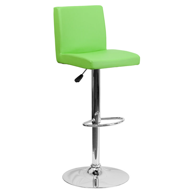 Winnols Contemporary Vinyl Adjustable Height Barstool with Panel Back and Chrome Base, Green
