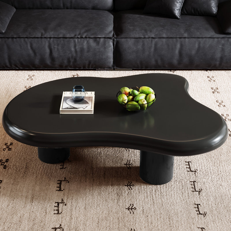 Modern Black Cloud  46" Coffee Table With 3 Legs For Living Room,Bedroom, Black