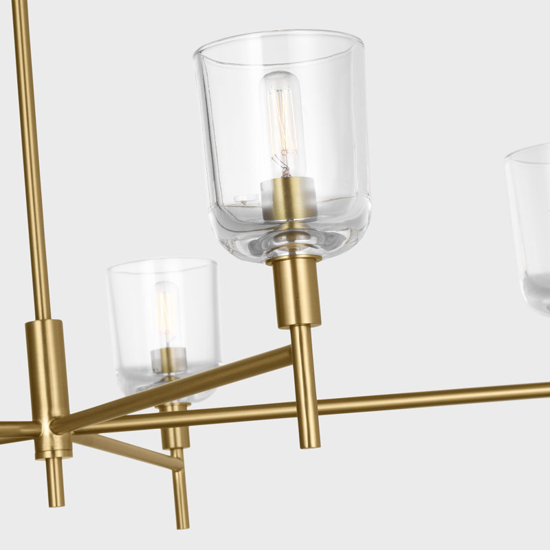 Thom Filicia Coury Light Dining Room Chandelier With Clear Shade, 5 Lights, Burnished Brass, 23.5" H x 36" W x 36" D