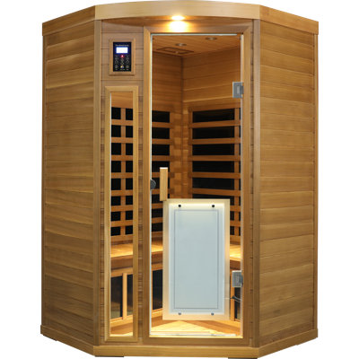 Rolipo 2-Person Low-EMF Far Infrared Corner Sauna with 8 Heating Panels, Bluetooth & LED Lighting, Red Cedar