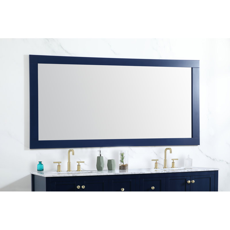 Rosenow Wood Flat Wall Mirror, Blue, 36'' H x 60'' W
