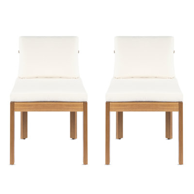Acacia Wood Outdoor Dining Chair ,Set of 2, Teak Finish Wood + Cream Cushions