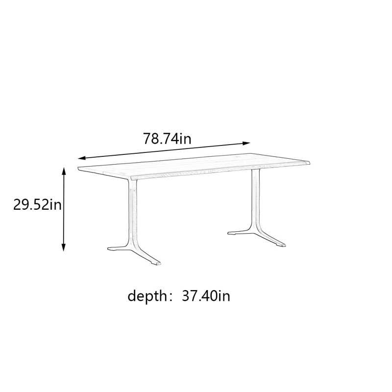 Vintage rectangular solid wood dining table, 29.52"H x 78.74"L x 37.40"W, Black