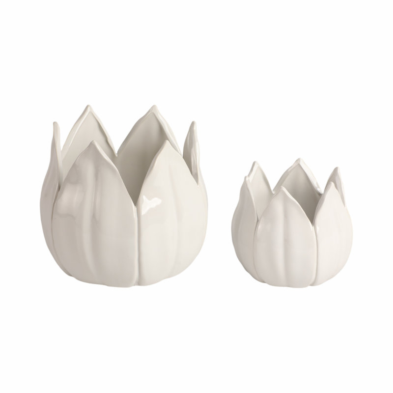 Sagebrook Home 2-Pieces Petal Planters, White, 10" H x 12" W x 12" D, White