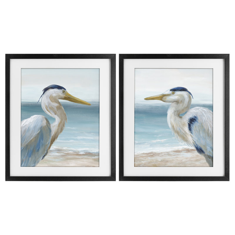 «Tranquil Gaze Herons», ensemble de 2 impressions encadrées sous verre, design par Nan, H 21 po x l 17 po