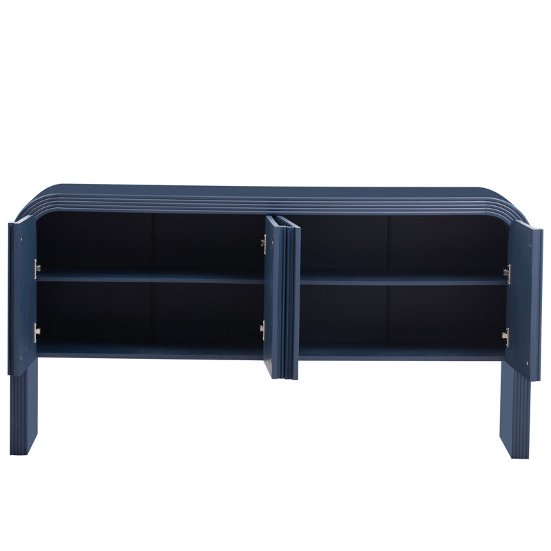 Armoire de rangement rayée à 4 portes Ustyle pour bureau, entrée et salon - Bleu marine à rayures