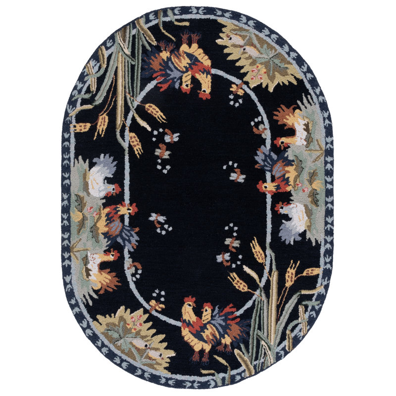 Kinchen Hand Hooked Wool Oriental Rug, Oval 4'6" x 6'6" 
