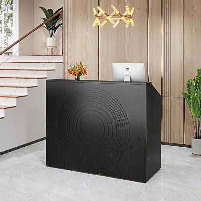 Modern Reception Desk With Counter, Front Desk Table With Cable Grommet & Privacy Panels