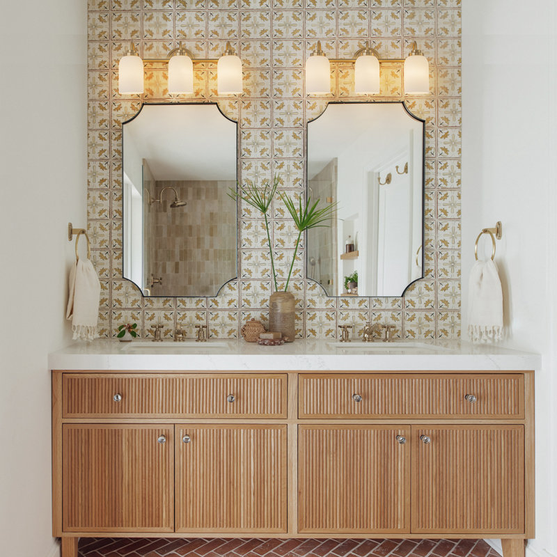 Dimmable Vanity Light With White Glass Shades, 8.78" H x 19.7" W x 6.6" D, 3 Lights
