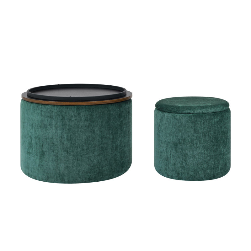 Versatile Chenille Storage Ottoman With Stylish Design And Practical Functionality, Dark Green