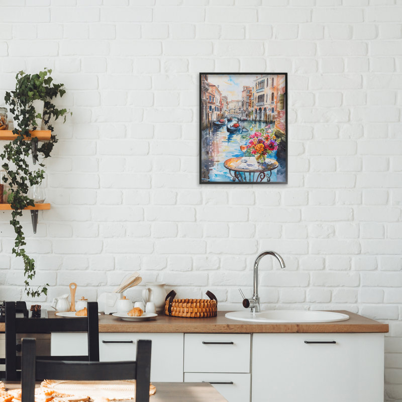 Giclée encadrée «Quiet Canal City View», conception par LSR Creative Studio, H 14 po x l 11 po, Giclée encadrée noir minuit