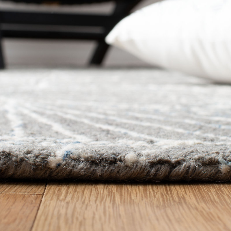 Tapis gris / ivoire en laine et coton touffetés à la main Anakin, Rectangle 2 pi 3 po x 5 pi