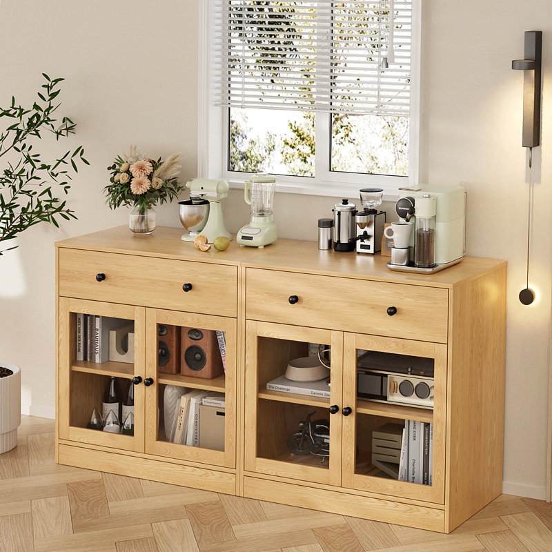 Meuble télé 110 po avec bibliothèques - Meuble télé pour téléviseur de 70 po ou moins, bois, Natural