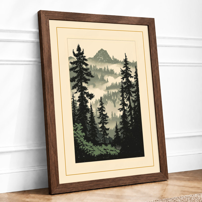 Mountain Valley Silence Scandinavian - Framed Print, A3 - 42.0 x 29.7 cm, Walnut