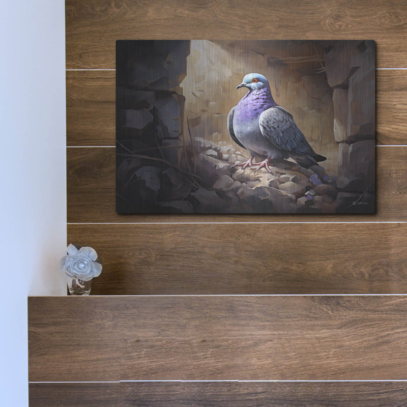 Art mural en métal Winston Porter «Pigeon Inside The Wall» par Momart, H 12 po x l 16 po