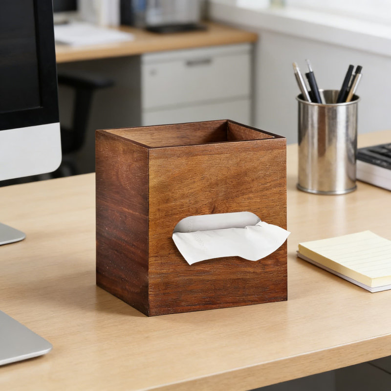 Couvercle de boîte à mouchoirs carrée en bois d'acacia avec plateau de rangement et base magnétique - Organisateur décoratif pour bureau à domicile Table de chevet