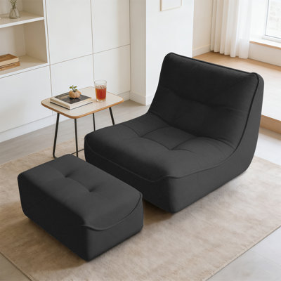  Fauteuil à billes en fausse fourrure avec repose-pieds assorti amovible