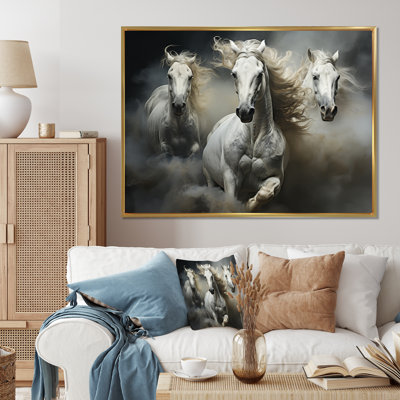 White Beige Horse Equine Harmony - Horse Framed Canvas Print