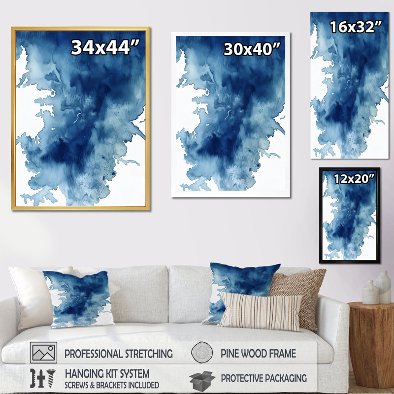 Abstrait bleu classique III, Cadre flottant noir, H 24 po x l 24 po x P 1 po