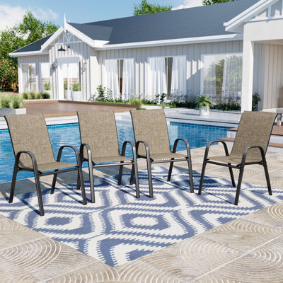 Modern Stackable Outdoor Textilene Patio Dining Sling Armchairs (Set Of 4) by Lark Manor