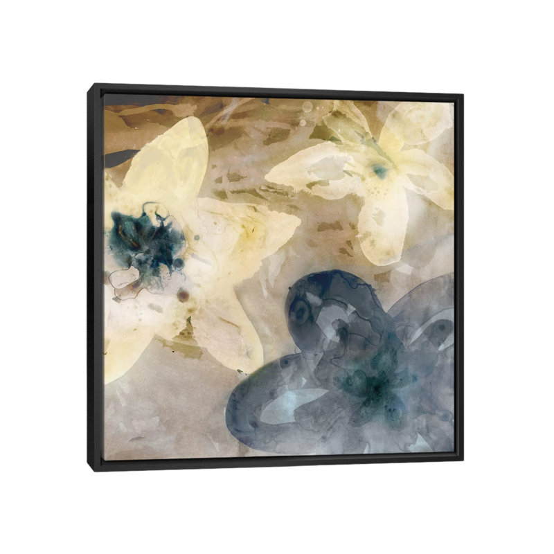 « ink goutte floral i », impression sur toile, H 18 po x l 18 po x P 1,5 po, Toile avec cadre noir, Pas de tapis