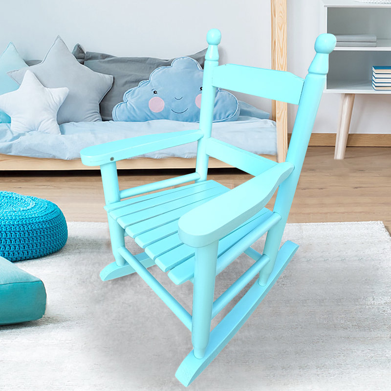 Fauteuil à bascule bleu en bois massif pour l'intérieur et l'extérieur - Coussin d'assise confortable - Soutien des articulations et des muscles