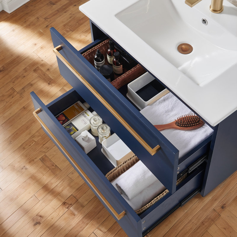 Meuble-lavabo flottant bleu moderne 30 po