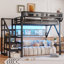 Lit mezzanine double avec escalier, lit mezzanine double en métal avec éclairage et rangement, lit mezzanine haut avec garde-robe et rangement pour enfants, adolescents et adultes-1785192784