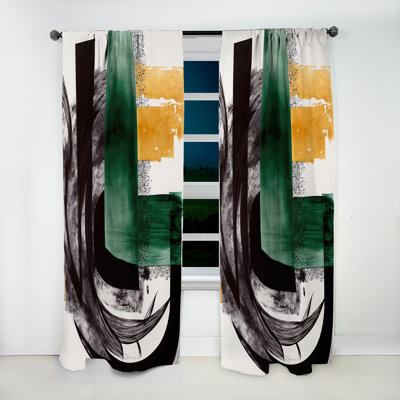 Modern Green Art Deco VI - Abstract Velvet Curtain - 1 Panel