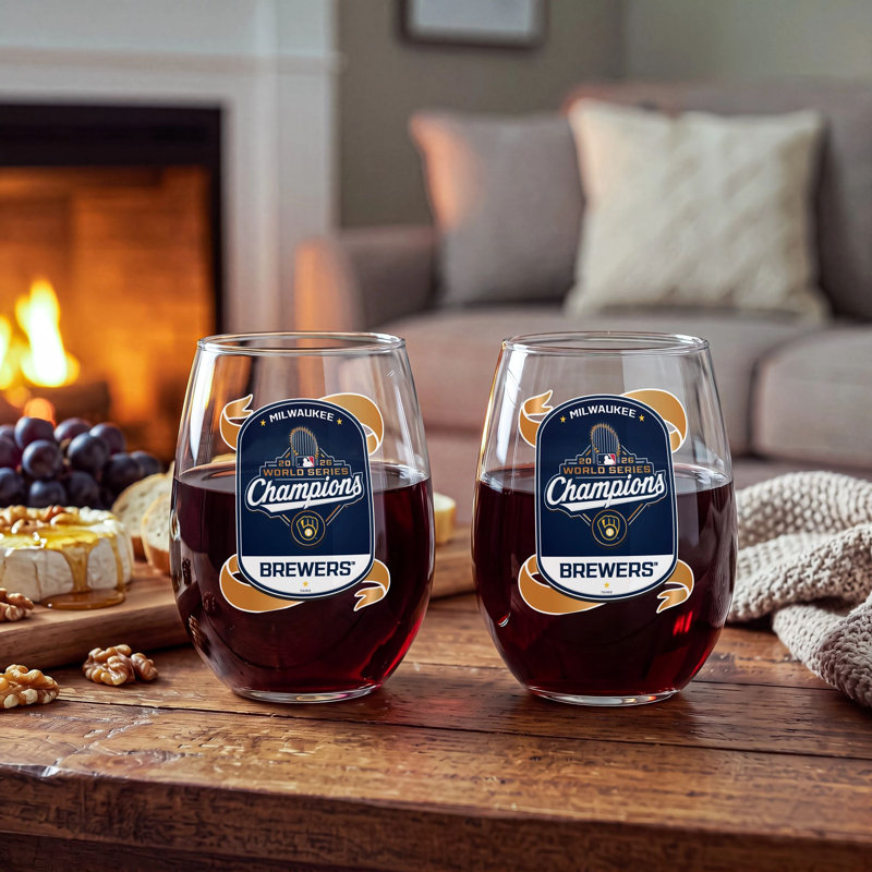Ensemble de 2 verres à vin sans pied 17 oz Milwaukee Brewers 2026 World Series