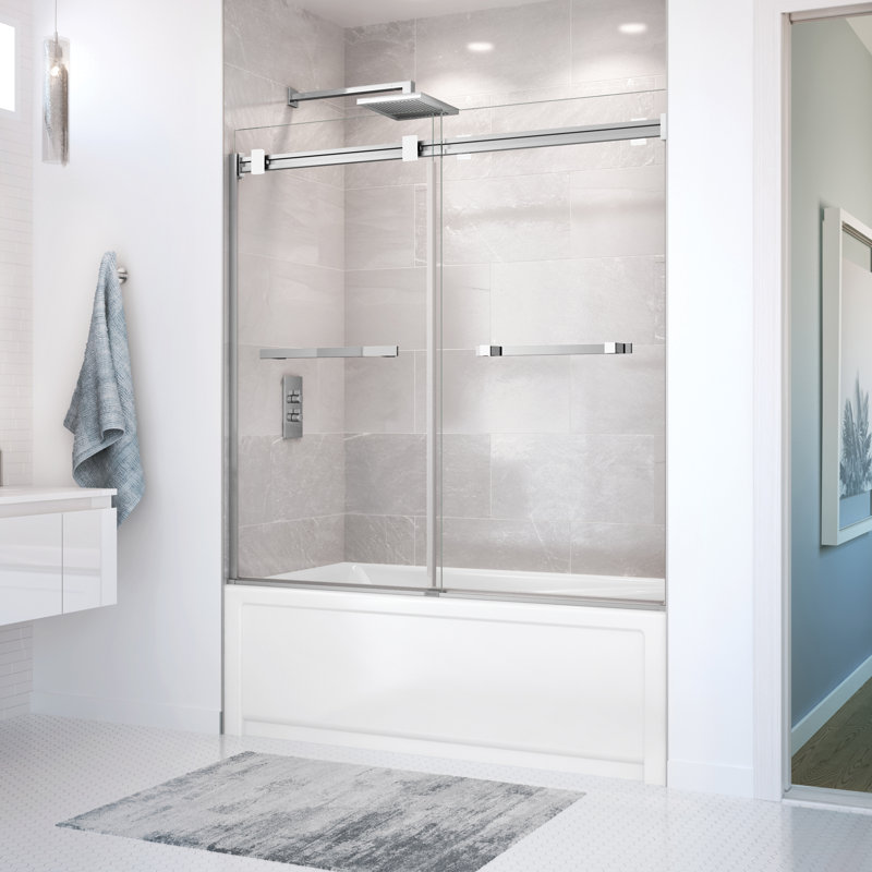 Duel 56-59 x 55 x 59 in. 8 mm Bypass Tub Door for Alcove Installation with Clear glass in Chrome & Matte White