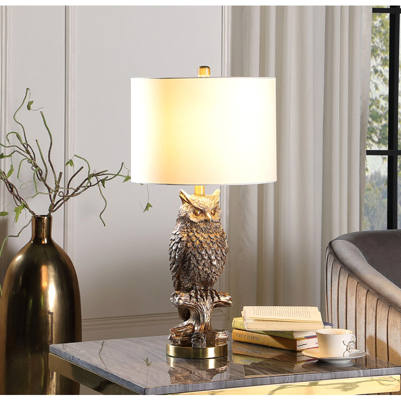 27.5" Silver Owl On A Branch Resin Table Lamp