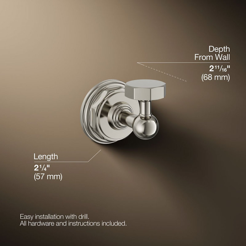 Pinstripe® Wall Mounted Robe Hook, Vibrant Polished Nickel