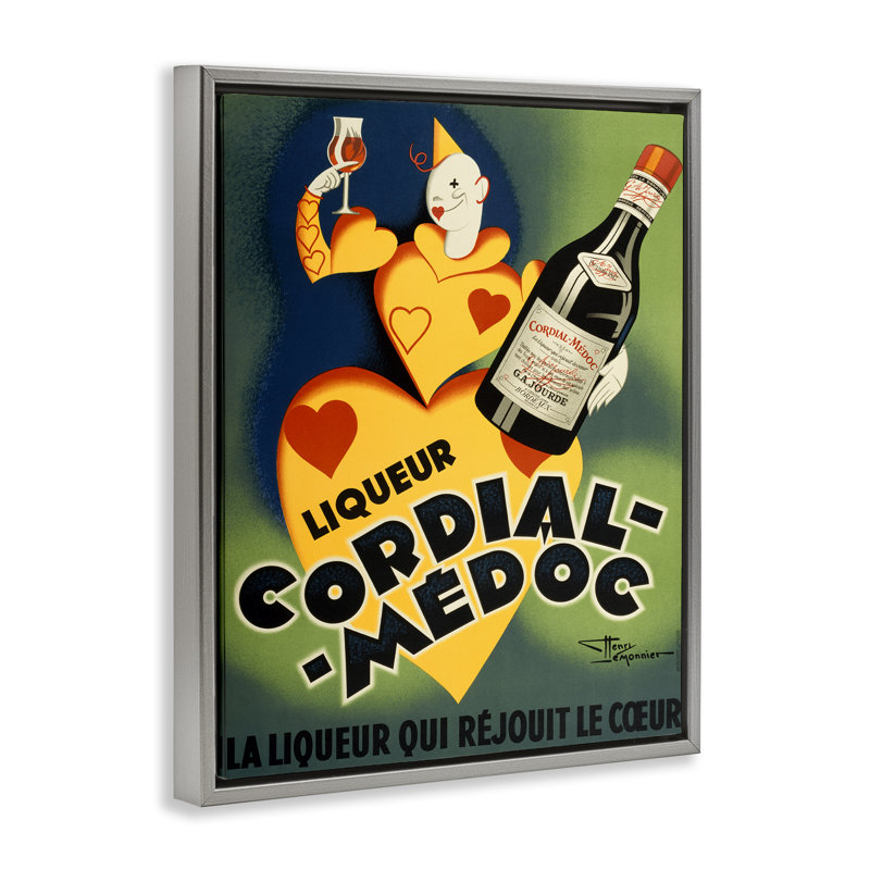 Cadre flottant rétro rétro avec publicité sur le vin, design par Marcus Jules, H 21 po x l 17 po, Cadre flottant gris lustré