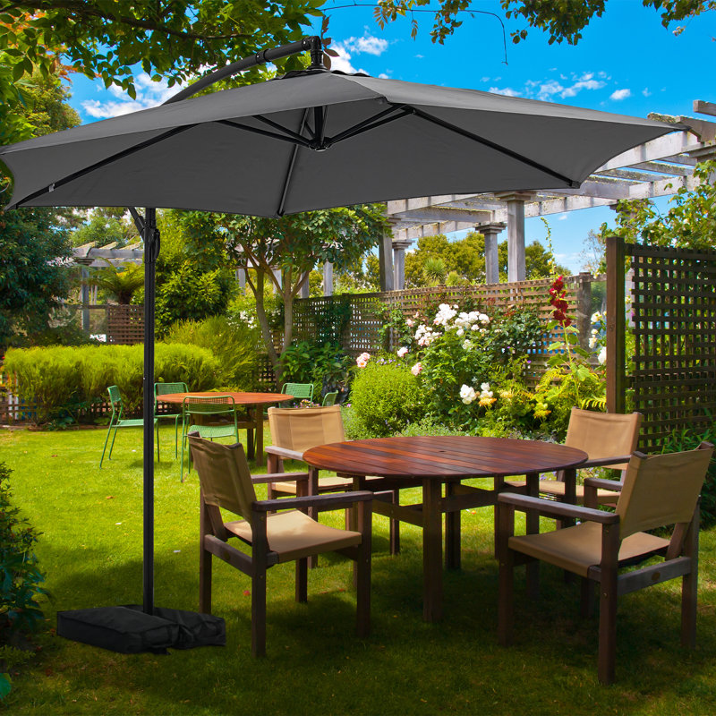 Parasol de marché suspendu 10 pieds avec base, Gris