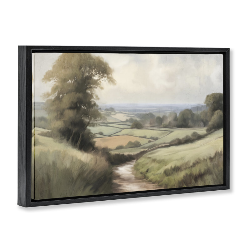 Toile flottante encadrée Country Walk Path par Kim Allen, Cadre flottant noir de jais, H 21 po x l 31 po