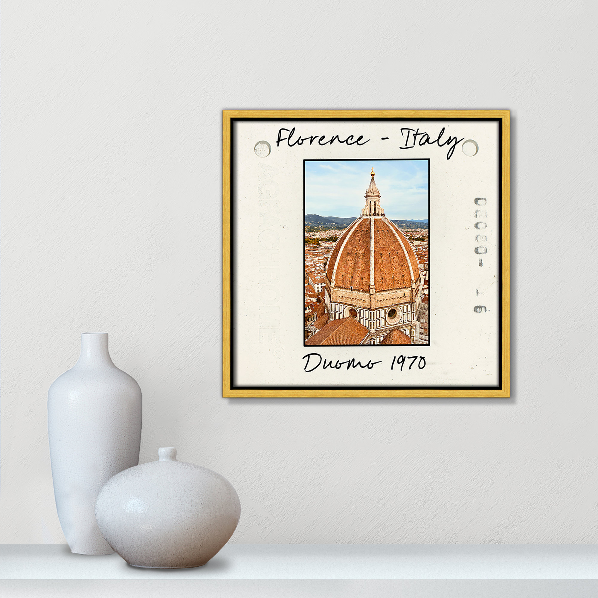 Florence Italy - Duomo Print by Susan Jill, 13.5" H x 13.5" W x 2" D, Gold Floater Framed Canvas