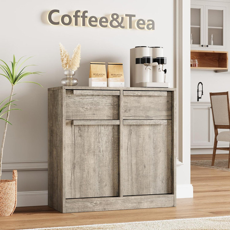 Sideboard Buffet Cabinet with 2/4 Drawers, Large Coffee Storage Table for Kitchen, Dining & Living Room, Gray