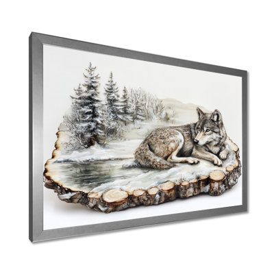 Loup en hiver, paysage de lac I - loup, art mural pour le salon