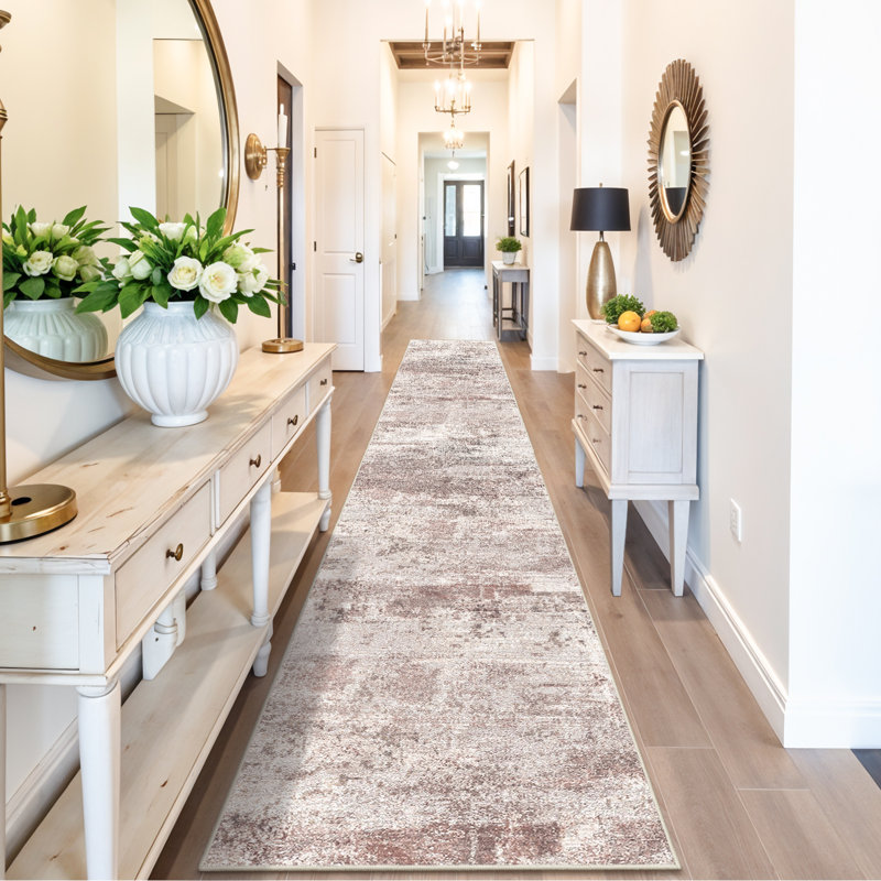 Washable Abstract Area Rug - Rugs for Living Room Large Non Slip Indoor Entryway Rubber Backing Carpet Bedroom Kitchen Distressed Stain Resistant Floor Decor Mat Machine Washable Brown