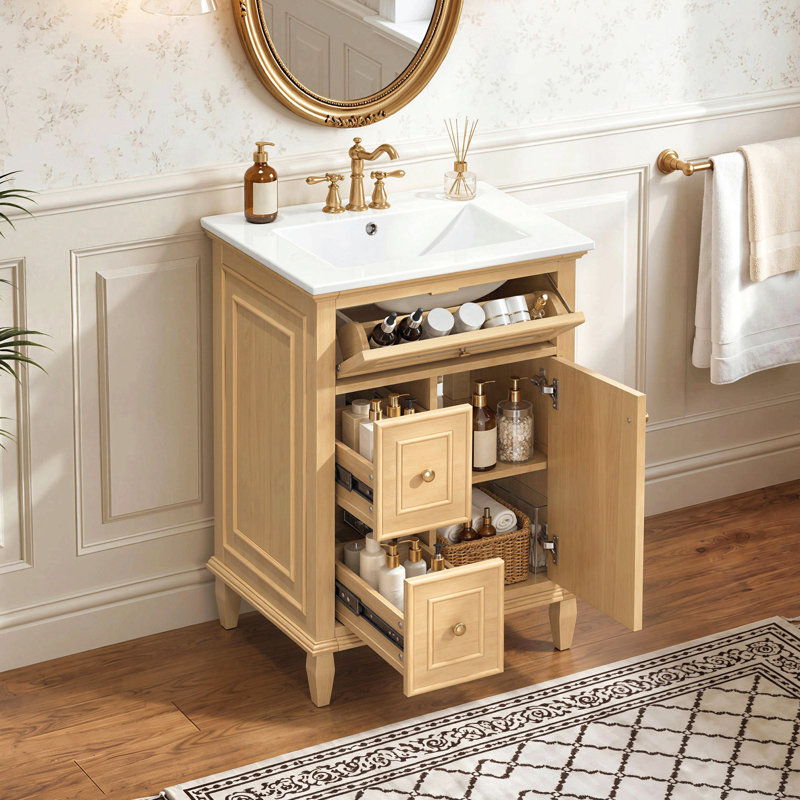 Freestanding Standard Single Vanity Bathroom Vanity With Ceramic Top