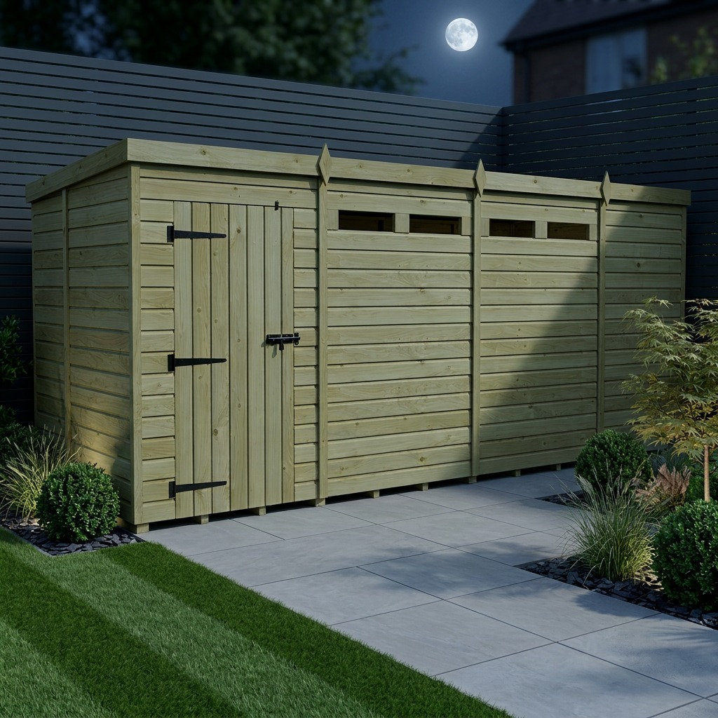 Total Sheds 15ft x 5ft Security Pent Shed - Heavy-Duty Hasp Staple Anti-Tamper - Pressure Treated Timber - UK Manufactured